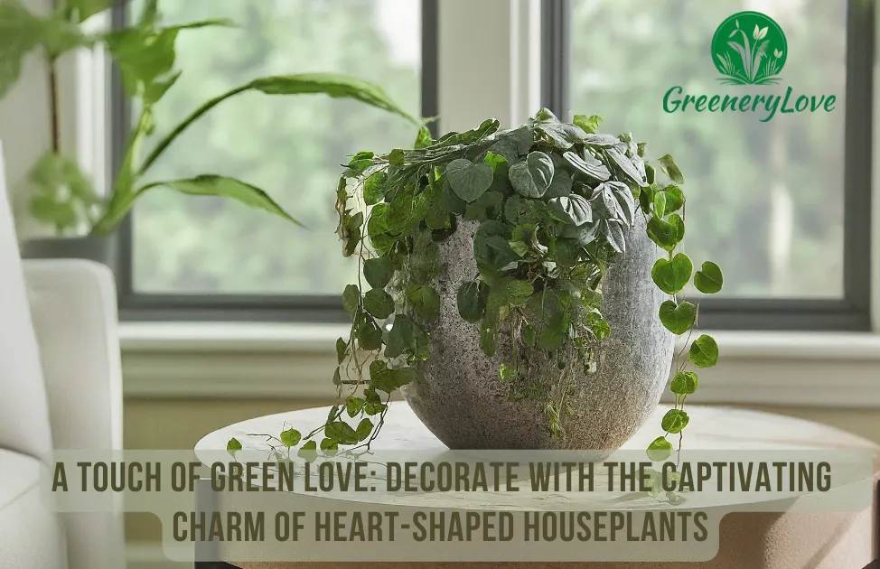 A bright and airy living room featuring a Heartleaf Philodendron and String of Hearts plants, showcasing their heart-shaped leaves.