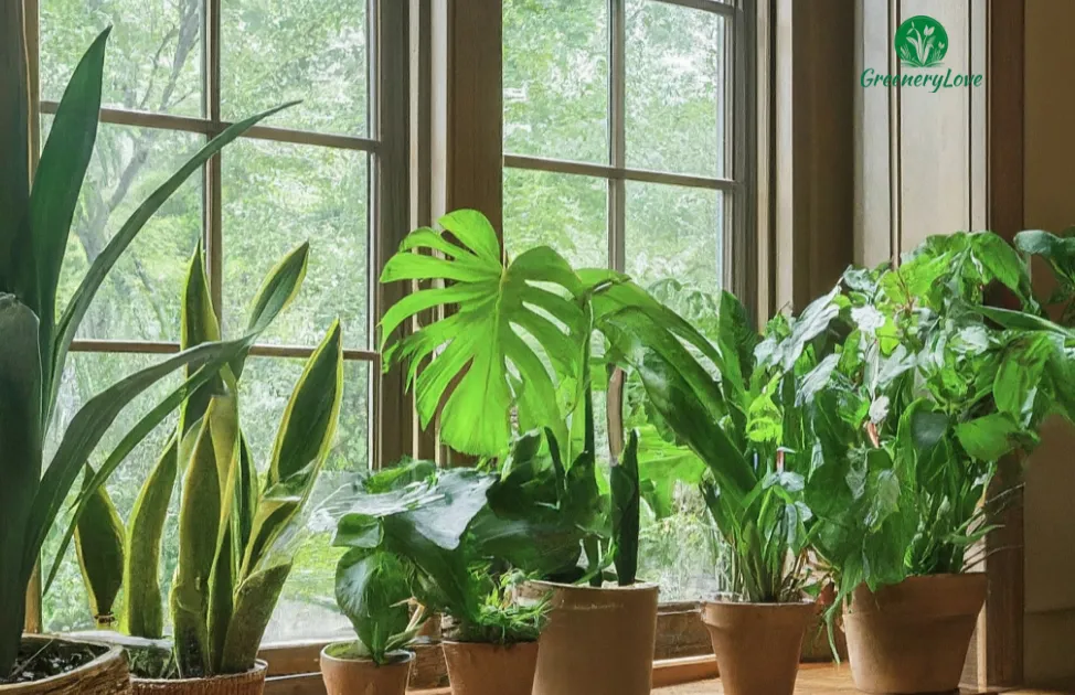 Indoor space with long leaf plants by a sunny window.