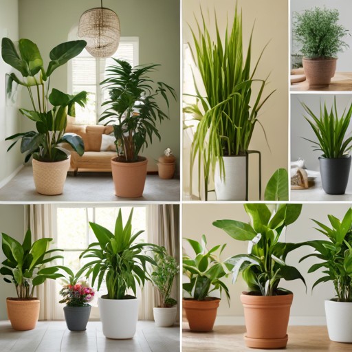 A variety of indoor plants arranged on shelves, some known to repel bugs.