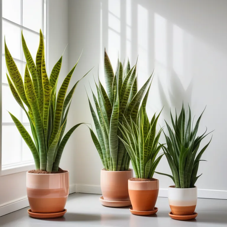 A variety of green indoor plants arranged on wooden shelves against a white wall.