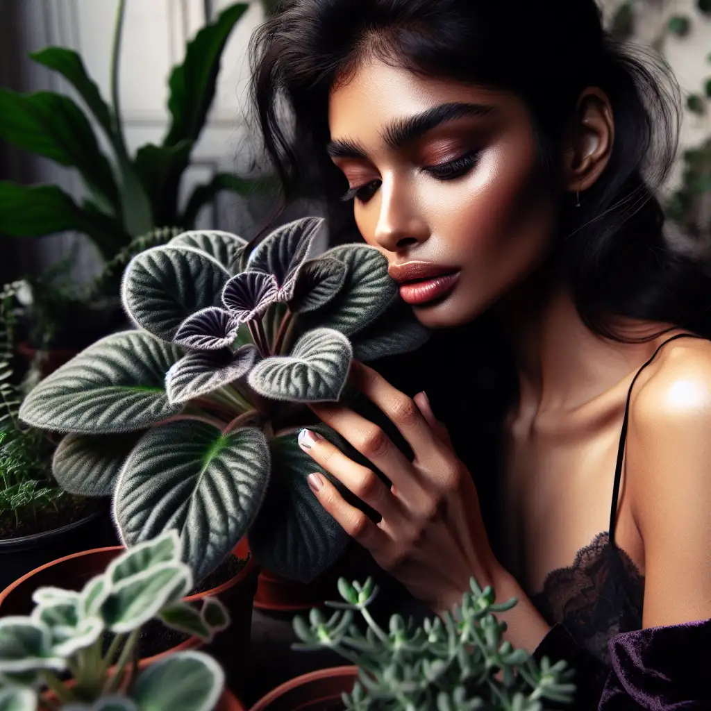 Fuzzy green plants in indoor setting with soft, textured leaves.