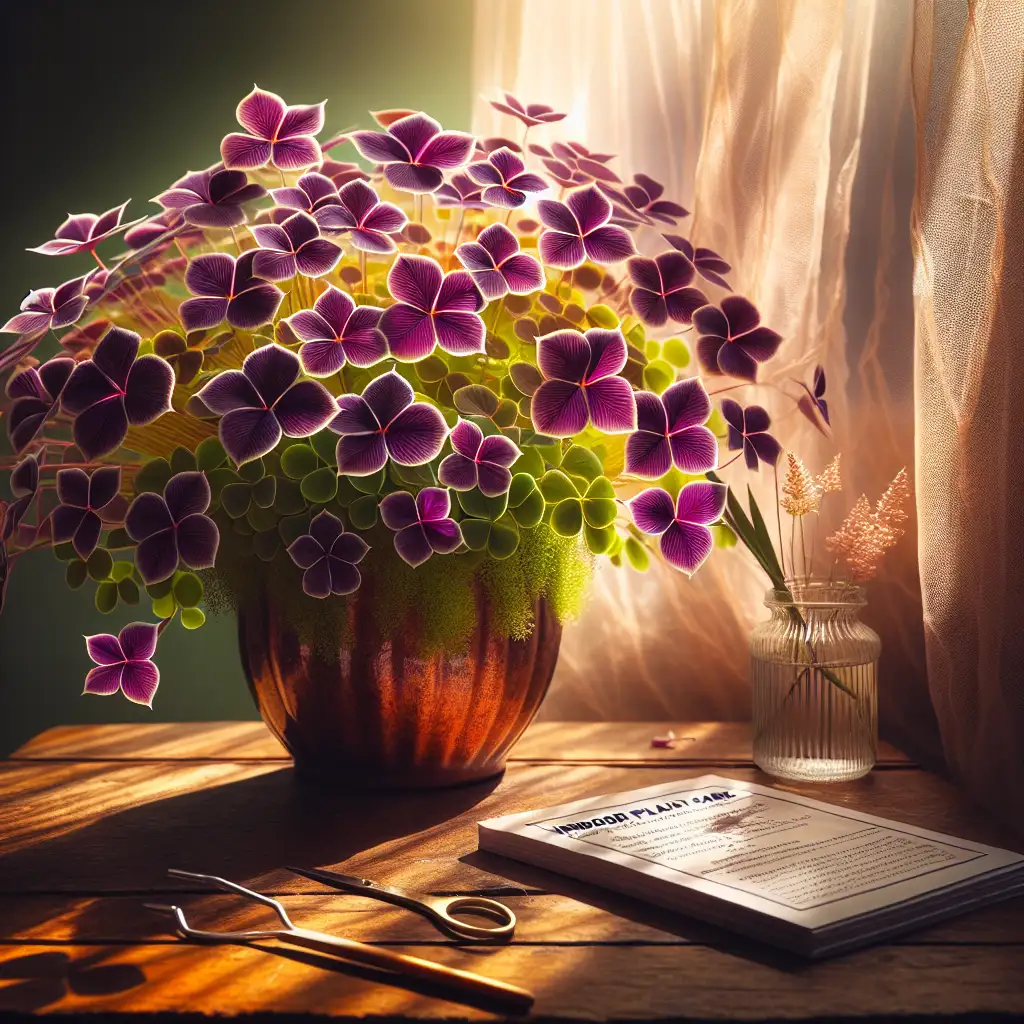 A vibrant green oxalis indoor plant with triangular leaves in a white pot.