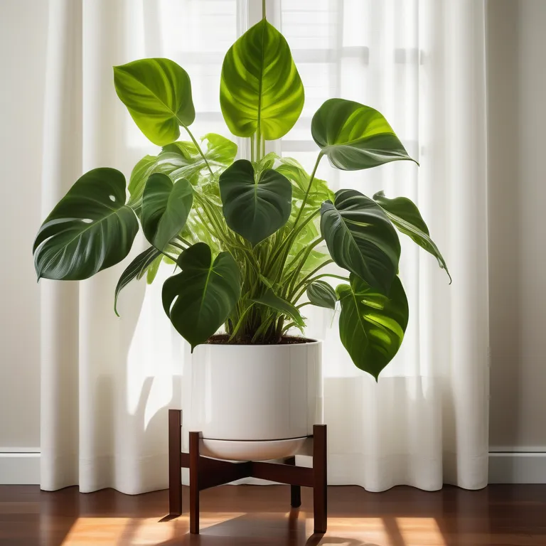 Lush green philodendron plant in a white pot, perfect for indoor decoration.