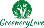 Green "GreeneryLove" logo with a leaf and heart design.